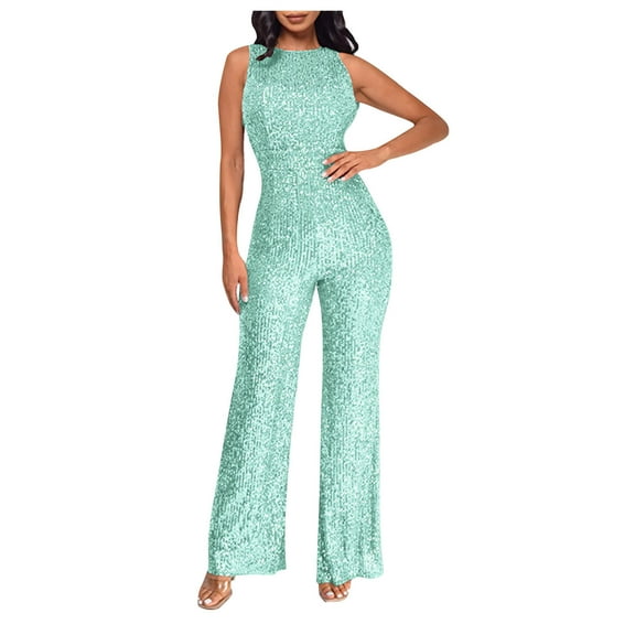 Miluxas Women Cocktail Party Romper Fashion Sequin Clubwear Jumpsuit off Shoulder Sleeveless Bodycon Rompers Overalls Mint Green 4(S)