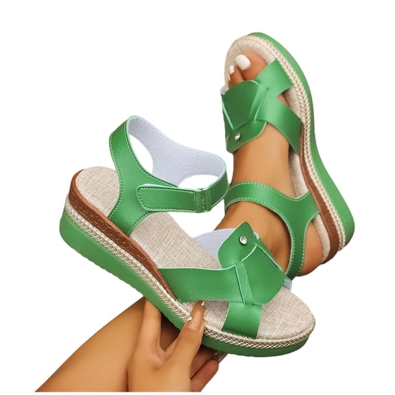 Miluxas Women Comfy Crossed Band Open Toe Platform Wedge Sandals Ankle Strap Buckle Summer Holiday Casual Shoes Green-A 5.5(36)