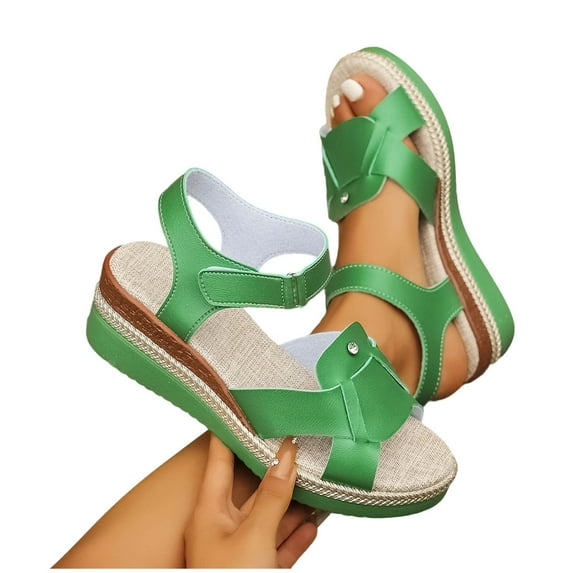 Miluxas Women Comfy Crossed Band Open Toe Platform Wedge Sandals Ankle Strap Buckle Summer Holiday Casual Shoes Green-A 6(37)