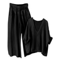 thumbnail image 1 of Miluxas Women Cotton Linen Outfits Solid V Neck Long Sleeves Oversized Shirts Tops Loose Comfy Wide Leg Pant Set Black XXL, 1 of 6