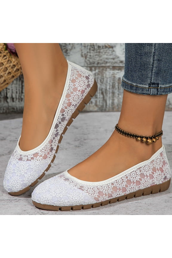 Women Cute Mesh Slip-On Ballet Shoes Soft Solid Classic Pointed Toe Flats White 8.5(41)