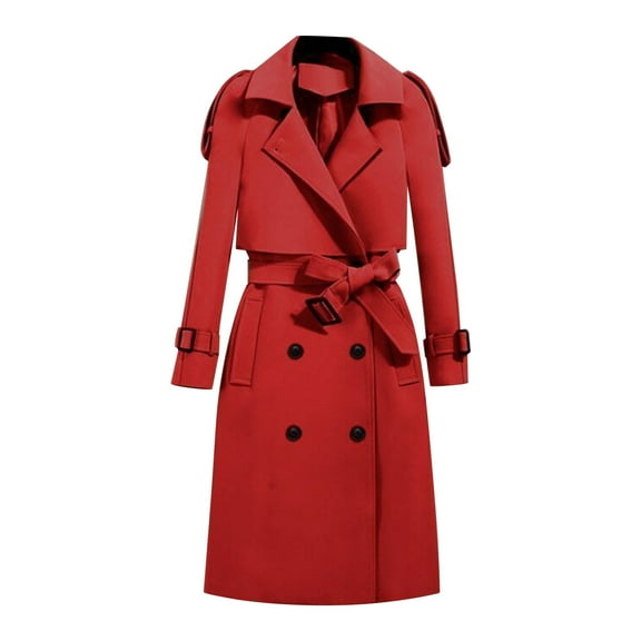 Miluxas Women Double Breasted Coats Long Winter Work office Overcoat Pocketed Outwear Red 10(XL)
