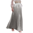 thumbnail image 1 of Miluxas Women Elastic High Waist Pleated Skirt Solid Color Flowy Swing A-line Ankle Skirts Gray, 1 of 7