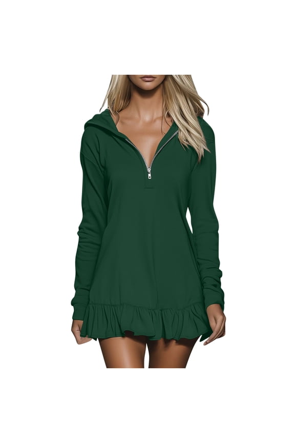 Hoodie Dress for Women Summer Long Sleeve Sun Protection Mini Dresses Casual Athletic Golf Half Zip Tunic Dress