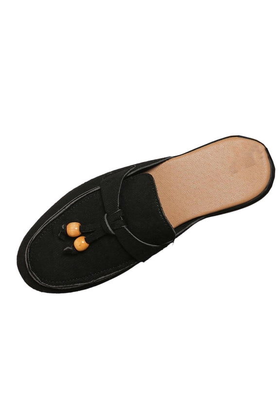 Women Ethnic Half Slippers Closed Toe Comfortable Flat Shoes Trendy Casual Versatile Walking Footwear Black 5.5(36)