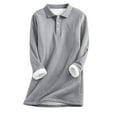 thumbnail image 1 of Miluxas Women Fall Winter Thicken Fleece Lined Loose Long Sleeved Button Lapel Pullover Top Gray L(L), 1 of 5