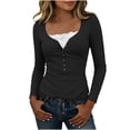 thumbnail image 1 of Miluxas Women Fashion Slim Fit Tops Lace Button Square Neck Long Sleeved T-Shirt for Daily Wear Black, 1 of 9
