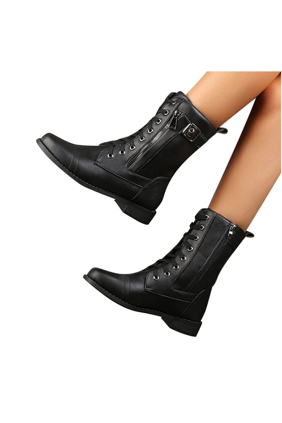 Women Fashion Style Cowboy Riding Casual Warm Low Heels Knee Middle Tube Shoes B-Black 6(37)