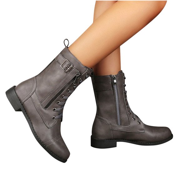 Miluxas Women Fashion Style Cowboy Riding Casual Warm Low Heels Knee Middle Tube Shoes B-Gray 7.5(39)