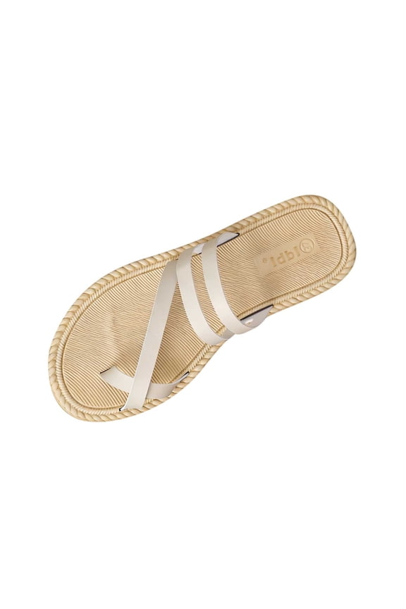 Women Flat Sandals Fashion Toe Ring Leather Slippers Summer Casual Comforty Outdoor Non Slip Beach Slide Sandals Beige 5.5(36)