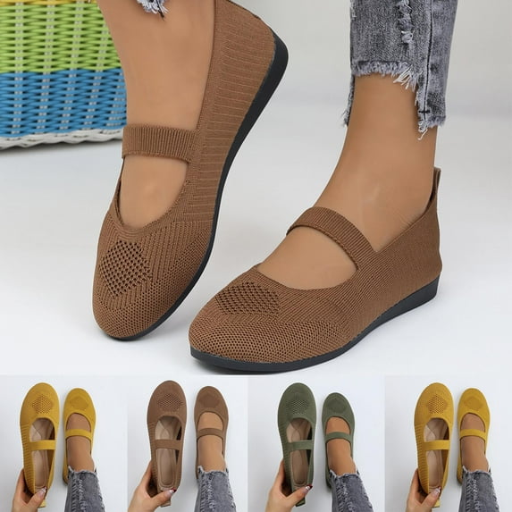Miluxas Women Flat Shoes Clearance Knitted Lightweight Slip-on Loafers Breathabel Soft Comfortable Ballet Flats Yellow 9.5(43)