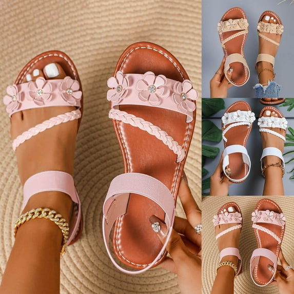 Miluxas Women Flower Sandals - Girl Summer Dress Shoes Womens Wedding Party White 9.5(43)