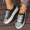 thumbnail image 1 of Miluxas Women Glitter Sneakers Sparkly Low Top Sequins Sneakers Lace Up Tennis Shoes Comfort Bling Shoes Fashion Shiny Walking Shoes Black-A 8.5(41), 1 of 9