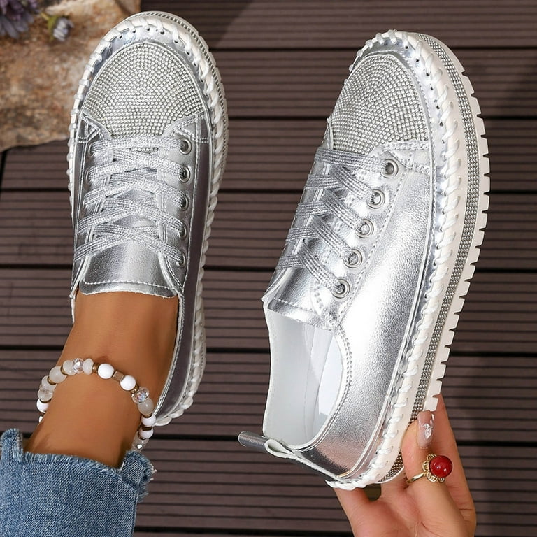 Miluxas Women Glitter Sneakers Sparkly Low Top Sequins 