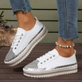 thumbnail image 1 of Miluxas Women Glitter Sneakers Sparkly Low Top Sequins Sneakers Lace Up Tennis Shoes Comfort Bling Shoes Fashion Shiny Walking Shoes White-A 7(39), 1 of 9