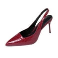 thumbnail image 1 of Miluxas Women High Heel Slingback Pointed Toe Slip On Stilettos Ankle Strap Buckle Patent Leather Wine 5.5(36), 1 of 9