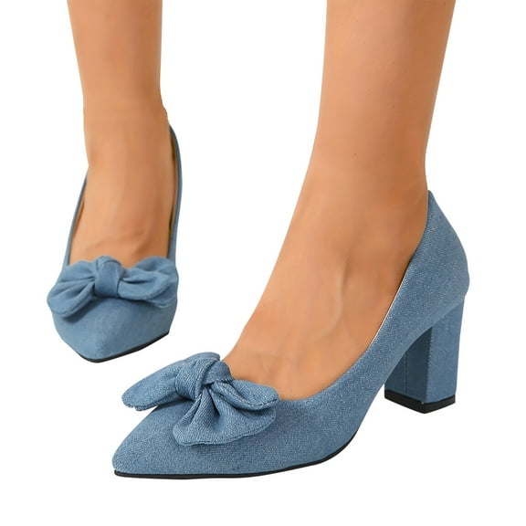 Miluxas Women High Heels Shoes Denim Sandals High-heeled Chunky Sandal Party office Work Shoe Blue 9(42)