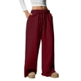 thumbnail image 1 of Miluxas Women High Waisted Drawstring Wide Leg Pants Trendy Casual Velvet Baggy Joggers Pants Red L(L), 1 of 9