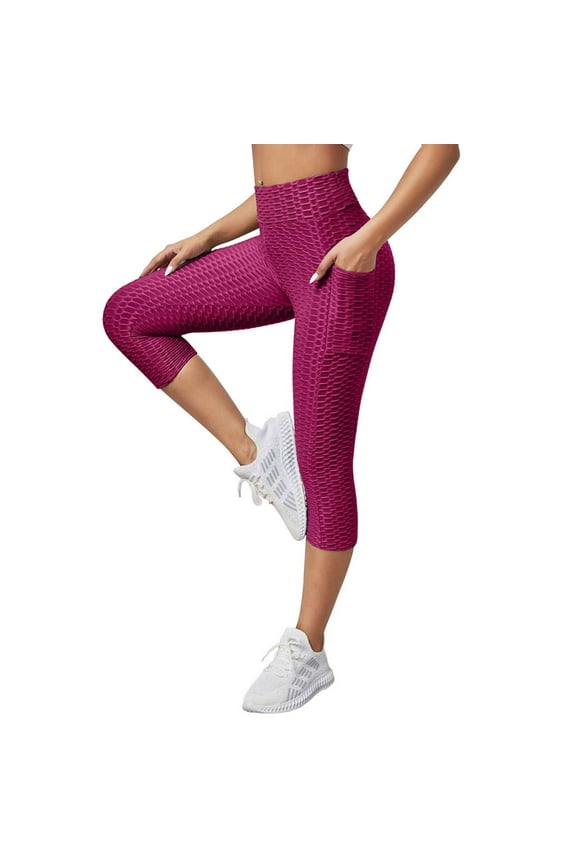 Women High Waisted Workout Yoga Pants Butt Lifting Scrunch Booty Leggings Tummy Control Tights Purple