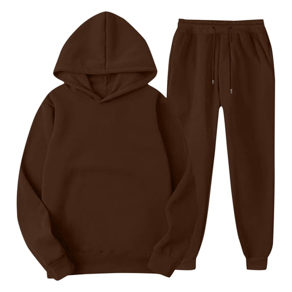 Miluxas Women Hoodies Sweatsuit Long Sleeve Hooded Matching Joggers Sweatpants 2 Piece Tracksuit Sets Brown XXL(XXL)
