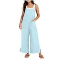 thumbnail image 1 of Miluxas Women Jumpsuit Casual Loose Linen Wide Leg Baggy Overalls Long Pants Beach Vacation Rompers with Pockets Light Blue, 1 of 9