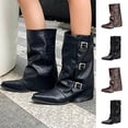 thumbnail image 1 of Miluxas Women Knee High Boots Casual Round Toe Pull On Riding Biker Boots Fold Over Chunky Low Heel Platform Boot Brown 9(42), 1 of 9