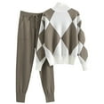 thumbnail image 1 of Miluxas Women Knit Sweatsuit Color Blocked Turtleneck Sweater Top and Wide Leg Pant 2 Piece Outfits Khaki 12(XXL), 1 of 8