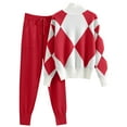 thumbnail image 1 of Miluxas Women Knit Sweatsuit Color Blocked Turtleneck Sweater Top and Wide Leg Pant 2 Piece Outfits Red 8(L), 1 of 7