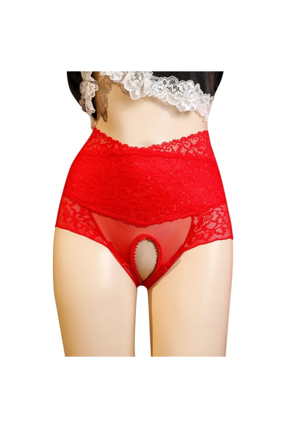 Women Lace Panties Bowknot Briefs Midnight Lingerie Hipster Underwear Red 8(L)
