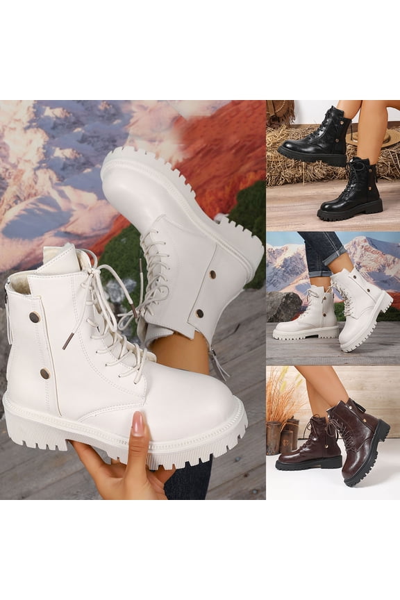 Women Lace Up Ankle Boots with Round Toe and Low Heel for Casual Winter Style Brown 9(42)
