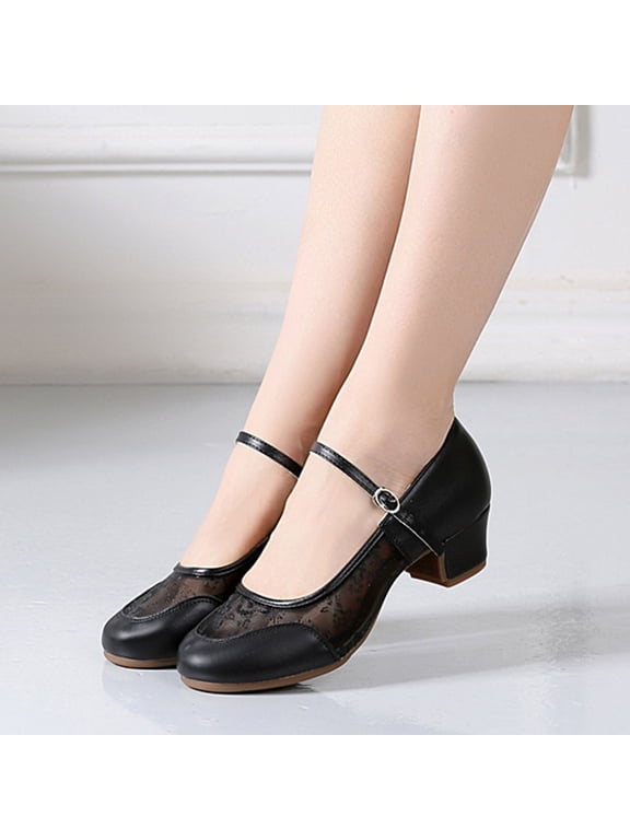 Women Latin Dance Shoes Low Heel Ballroom Dance Shoes Ballet Flat Mary Jane Shoes for Women Black 9(42)
