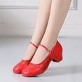 thumbnail image 1 of Miluxas Women Latin Dance Shoes Low Heel Ballroom Dance Shoes Ballet Flat Mary Jane Shoes for Women Red 7(39), 1 of 9