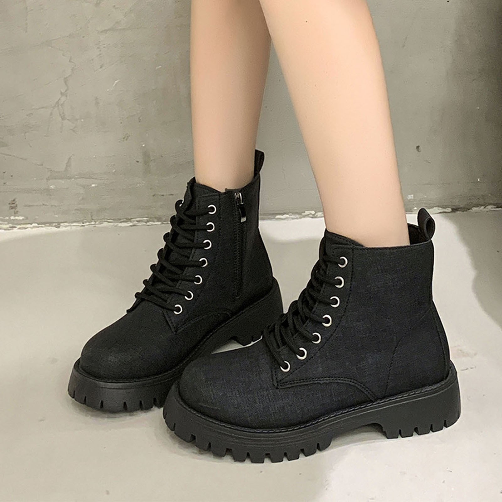 Miluxas Women Leather Boots Lace up Chunky Heel Combat Ankle Boots ...
