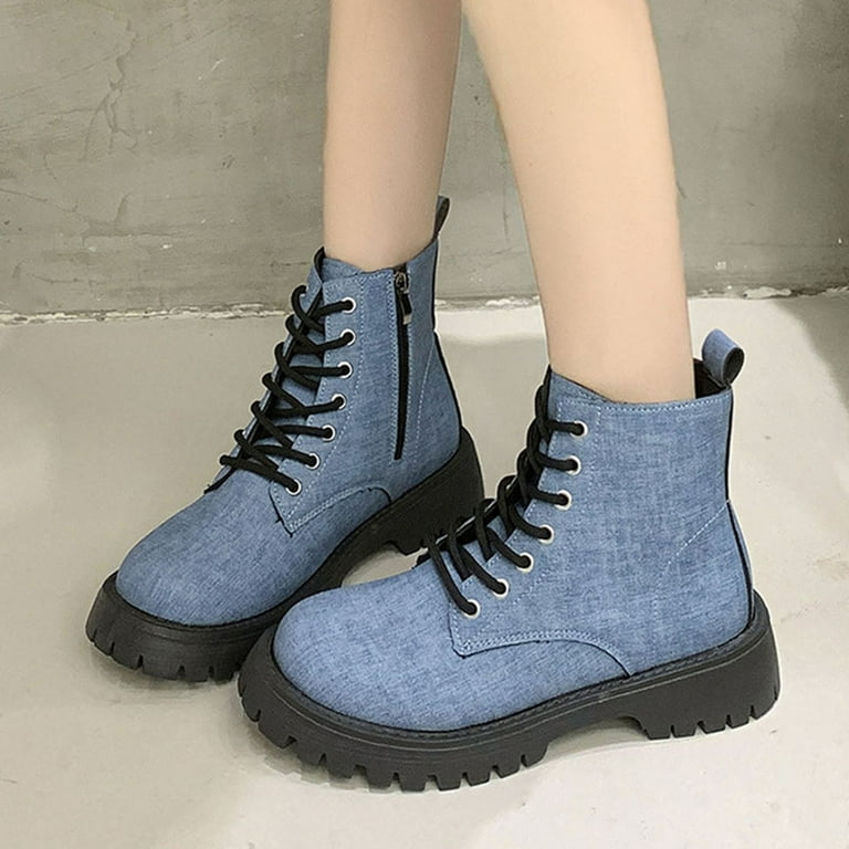 Miluxas Women Leather Boots Lace up Chunky Heel Combat Ankle Boots