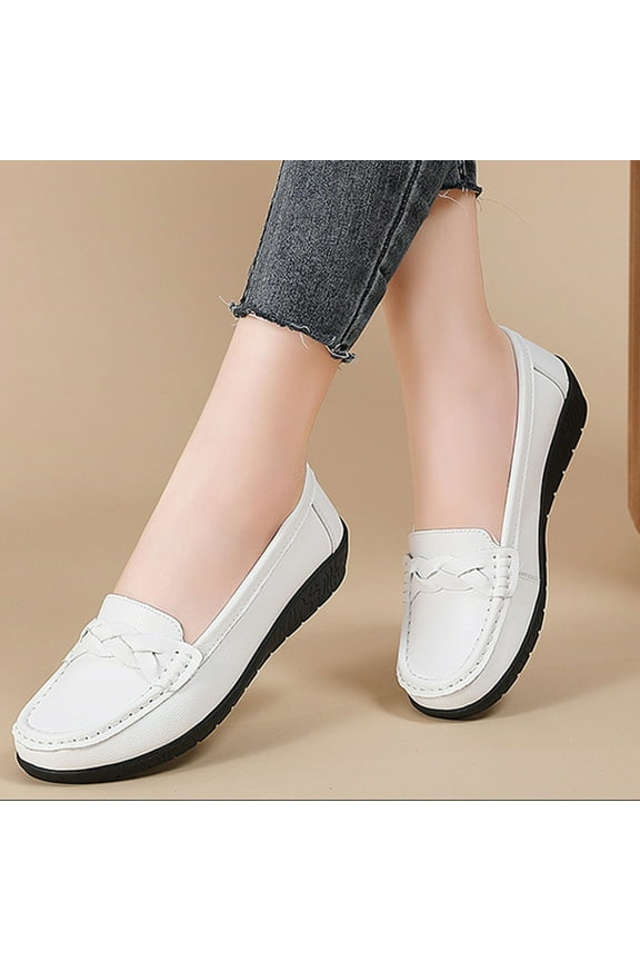 Women Loafers Flexible Breathable Slip-On Comfortable Sole Ladies Shoes for Walking White 6.5(38)
