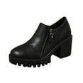 thumbnail image 1 of Miluxas Women Loafers Platform Chunky High Heel Slip on Casual Zipper Dressy office Business Shoes Black 7.5(40), 1 of 8