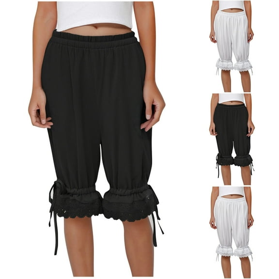 Miluxas Women Long Bloomer Pants Lace Trim Pantaloons Capri Pants Lounge Pjs Pettipants Pajama Bottoms White XL(XL)