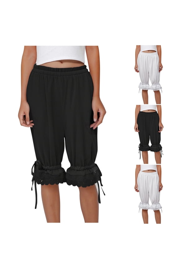 Women Long Bloomer Pants Lace Trim Pantaloons Capri Pants Lounge Pjs Pettipants Pajama Bottoms White XL(XL)