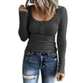 thumbnail image 1 of Miluxas Women Long Sleeve Tops Casual Ribbed Basic Cami Top Slim Henley Button Blouse Solid Shirt Dark Gray 10(XL), 1 of 8