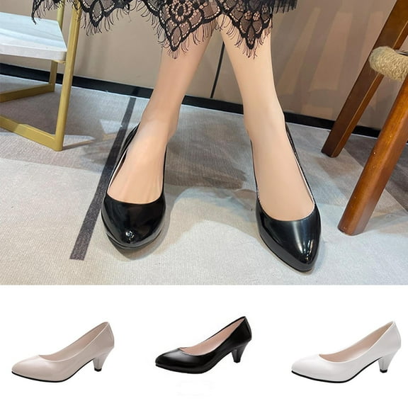 Miluxas Women Low Heel Dress Pump Shoes Pointed Toe office Shoes White 8.5(41)
