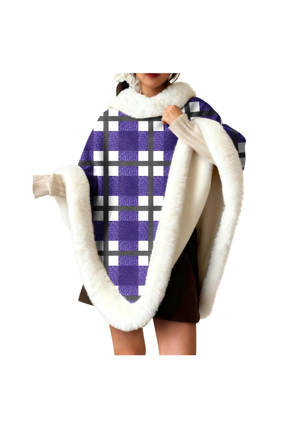 Women Luxury Faux Plush Shawl Winter Warm Wraps Wedding Bridal Cover up Cloak Faux Evening Cape Coat Purple Free Size