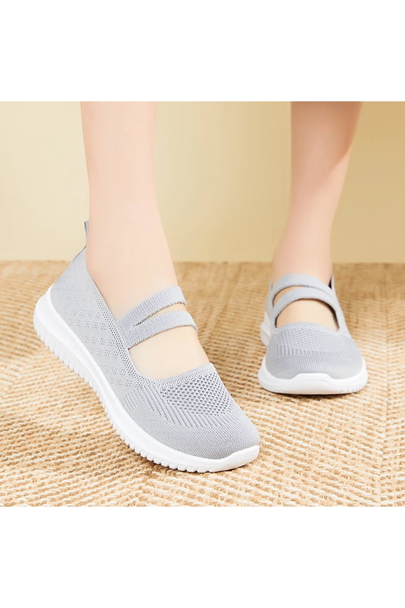 Women Mary Jane Shoes Slip On Walking Flats Comfortable Dressy Knit Washable Casual Nurse Shoe Gray 6(37)