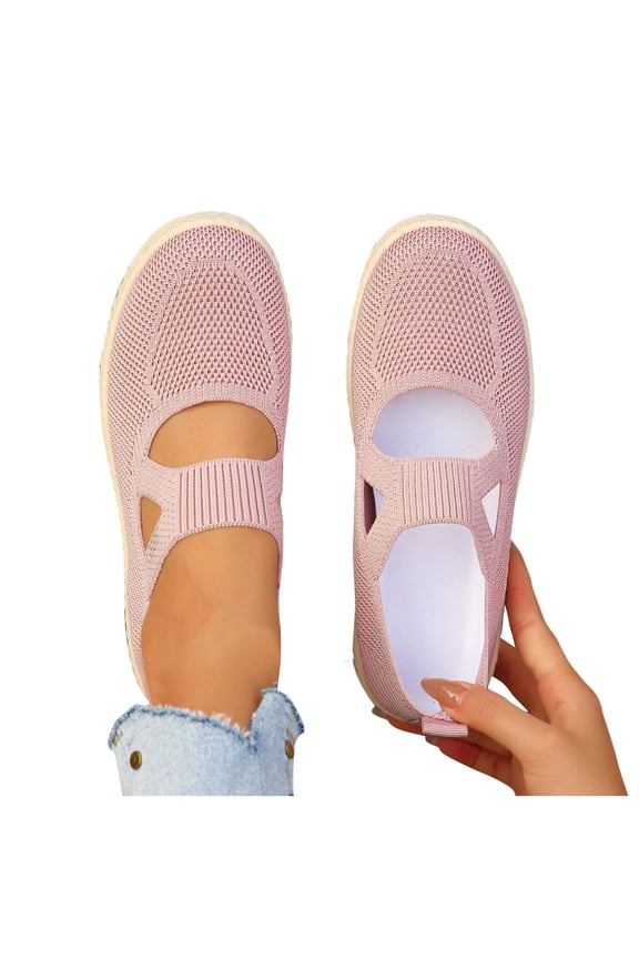 Women Mary Jane Shoes Slip On Walking Flats Comfortable Dressy Knit Washable Casual Nurse Shoe Pink 6(37)