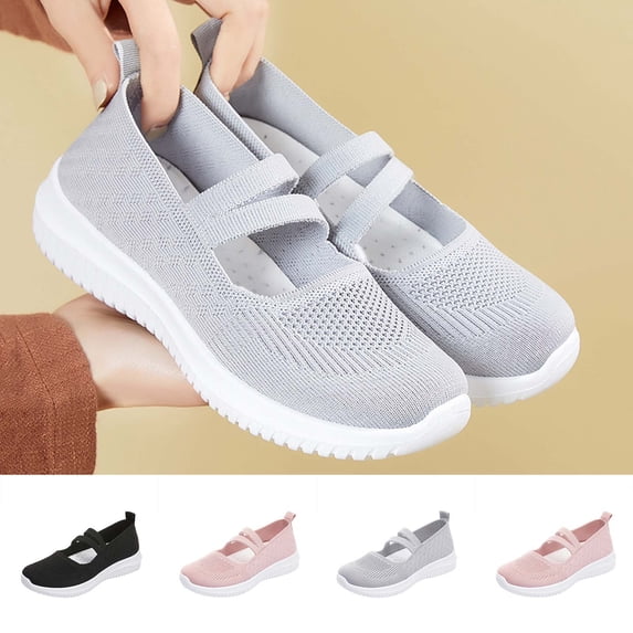 Miluxas Women Mary Jane Shoes Slip On Walking Flats Comfortable Dressy Knit Washable Casual Nurse Shoe Pink 9(42)