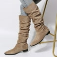 thumbnail image 1 of Miluxas Women Mid Calf Slouch Boots Suede Calf High Boots Flats Flat Heel Long Boots Wide Calf Winter Boots Round Toe Flat Boots Retro Work Casual Comfort Winter, 1 of 9