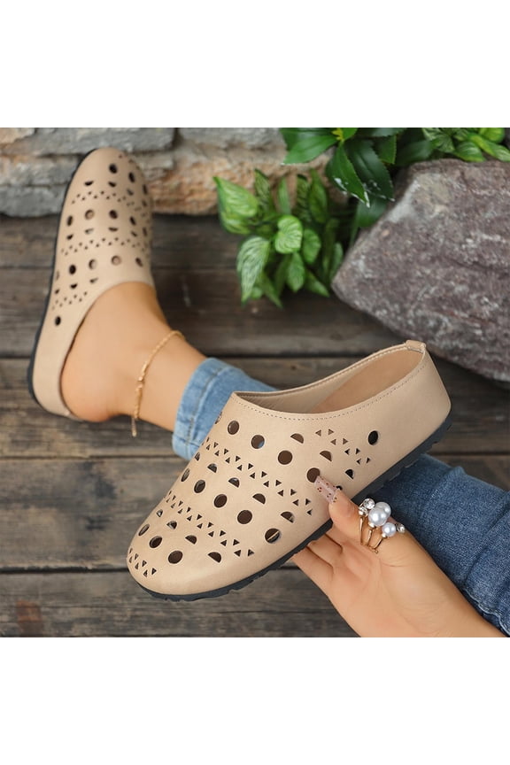 Women Mules Sandals Slip On Closed Toe Hollow Out Slippers Walking Shoes Comfort Summer Beach Vacation Slides Beige 5.5(36)