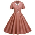 thumbnail image 1 of Miluxas Women Notch Lapel Vintage V-Neck Cocktail Swing Dress 50s 60s Button up Prom Midi Evening Dress Pink 8(L), 1 of 1