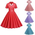 thumbnail image 1 of Miluxas Women Notch Lapel Vintage V-Neck Cocktail Swing Dress 50s 60s Button up Prom Midi Evening Dress Red 10(XL), 1 of 9