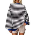 thumbnail image 1 of Miluxas Women Oversized Striped Crewneck Sweatshirt Long Sleeve Color Block Pullover Tops Casual Loose Workout Clothes Blue S(S), 1 of 4