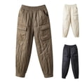 thumbnail image 1 of Miluxas Women Padded Quilted Pants Fall Winter Cotton Warm Casual Wide Leg Pants Elastic Waist Trousers with Pockets Khaki 10(XL), 1 of 5